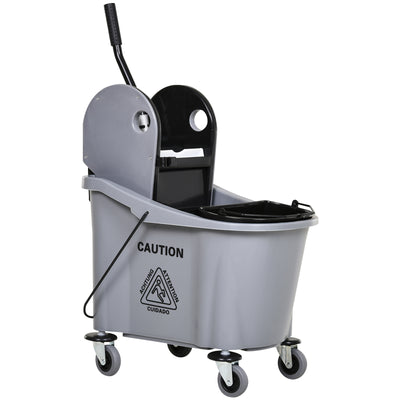 9.5 Gallon(38 Quart) Mop Bucket with Wringer Cleaning Cart, 4 Moving Wheels, 2 Separate Buckets, & Mop-Handle Holder - Grey