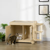 3 in 1 Litter Box Enclosure Hidden Kitty House Cat Tree, Cat Washroom Storage Bench with Double Doors, Multiple Layers, Scratching Posts, Soft Cushion