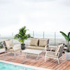 4 Pieces Wicker Sectional Conversation Sets, Outdoor PE Rattan Loveseat Aluminum Frame Furniture w/ Coffee Table for Patio, Beige