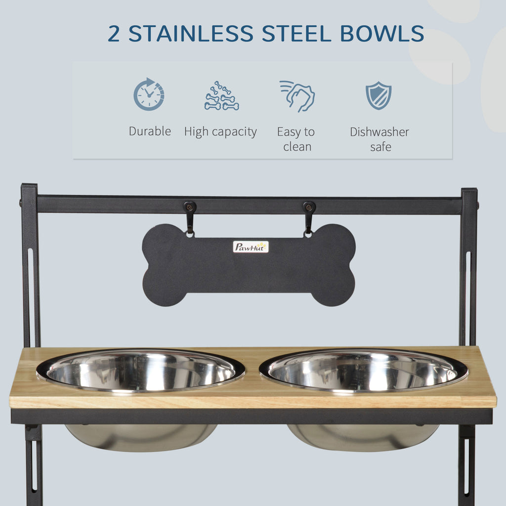 Elevated Dog Bowls Raised Pet Feeder with 2 Stainless Steel Bowls Adjustable Dog Bowl Platform for Small Medium Large Dogs, Natural