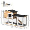 2-Story Outdoor Rabbit Hutch Wooden Bunny Hutch Cage Small Animal House with Ramp, No Leak Tray, Weatherproof Roof and Outdoor Run, Yellow