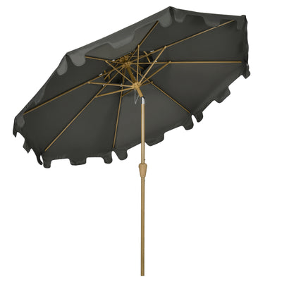 9' Patio Umbrella with Push Button Tilt and Crank, Double Top Ruffled Outdoor Market Table Umbrella with 8 Ribs, for Garden, Deck, Pool, Dark Grey