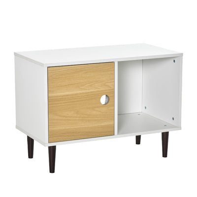 Wooden Cat House Kitty Shelter Bed with Cushion Cat litter box End Table Hideaway Cabinet with Storage White, 29.5