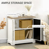 Farmhouse Storage Cabinet, Sideboard Buffet Cabinet with Double Glass Doors and Wood Countertop for Kitchen, Dining Room, Living Room, White