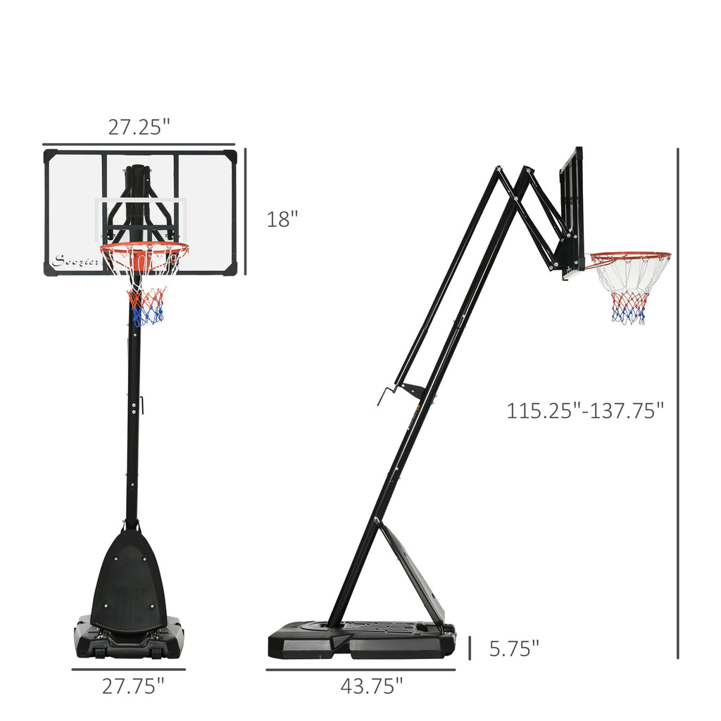 Portable Basketball Hoop, 9.6-11.5FT Screw Jack Height-Adjustable Basketball System with 42'' Backboard and Wheels for Kids Junior Adults Indoor Outdoor Use
