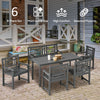 6 Pieces Patio Dining Set for 6, Natural Wood Outdoor Table and Chairs, Loveseats with Slatted Design, Dark Gray