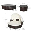 4-Piece Rattan Patio Furniture Set, Round Convertible Daybed or Sunbed with Adjustable Sun Canopy, Sectional Sofa, 2 Chairs, Table, 3 Pillows, Cream White