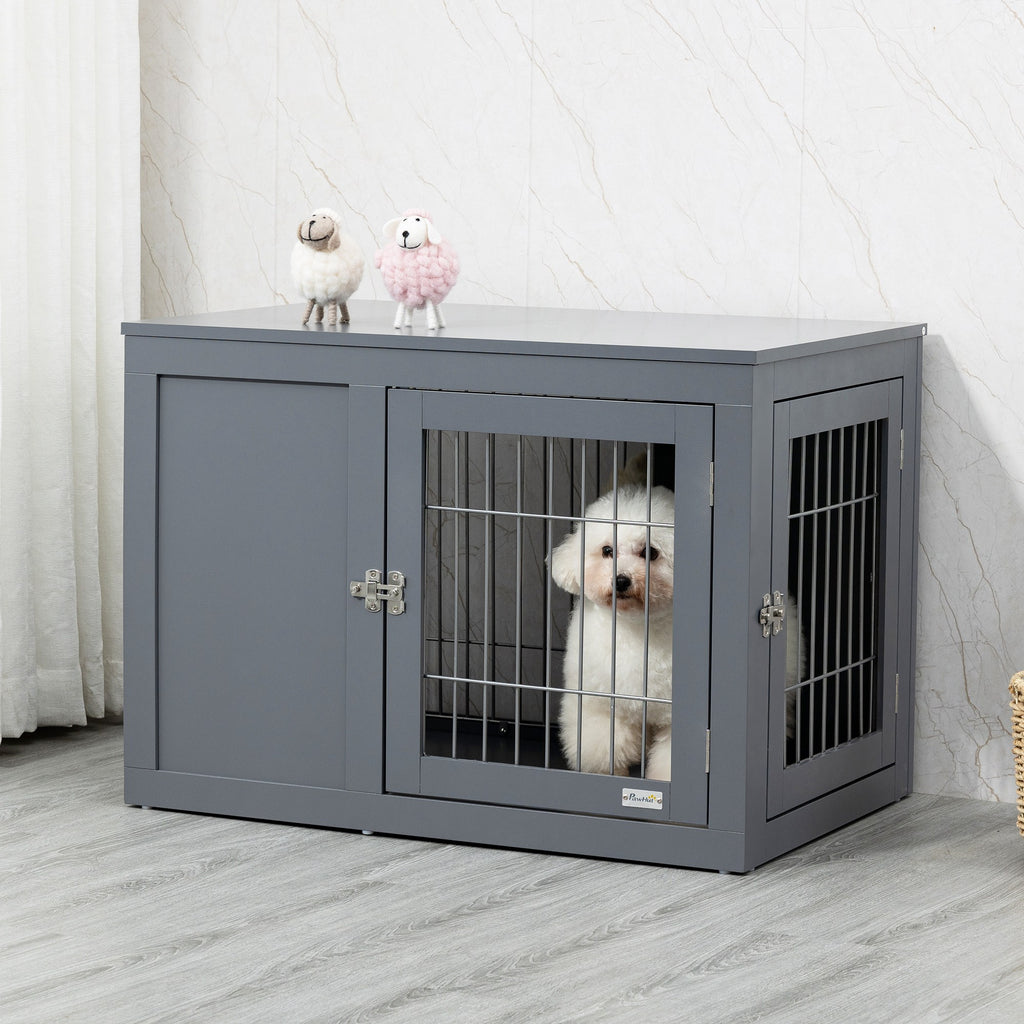 Furniture Style Indoor Dog Crate, End Table Pet Cage Kennel with Double Doors, and Locks, for Small and Medium Dogs, Grey