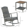 3 Pieces Outdoor PE Rattan Rocking Chair Set, Patio Wicker Recliner Rocker Chair with Soft Cushion & Coffee Table, for Porch, Blue