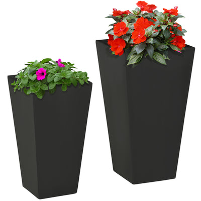 2-Pack Outdoor Planter Set, MgO Flower Pots with Drainage Holes, Durable & Stackable, for Entryway, Patio, Yard, Garden, Black