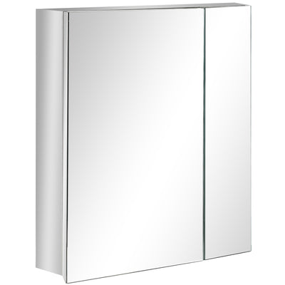 Wall Mounted Bathroom Medicine Cabinet Mirrored Cabinet with Hinged Doors 3-Tier Storage Shelves Silver