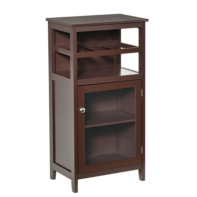 Wine Cabinet with 4 Bottle Wine Rack, Open Shelf, Acrylic Door Cabinet with Adjustable Shelf, Espresso