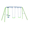 Metal Swings & Seesaw Set Double Swing Seats with a Seesaw Height Adjustable Children Backyard Play Set for Toddlers Over 3 Years Old, Blue