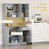 71" Freestanding Buffet with Hutch, Kitchen Storage Cabinets, Pantry with 6 Doors, 3 Adjustable Shelves, and Drawer for Living Room, Gray