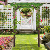 7' Wood Steel Outdoor Garden Arched Trellis Arbor with Natural Fir Wood & Side Panel for Climbing Vines, Carbonized Color