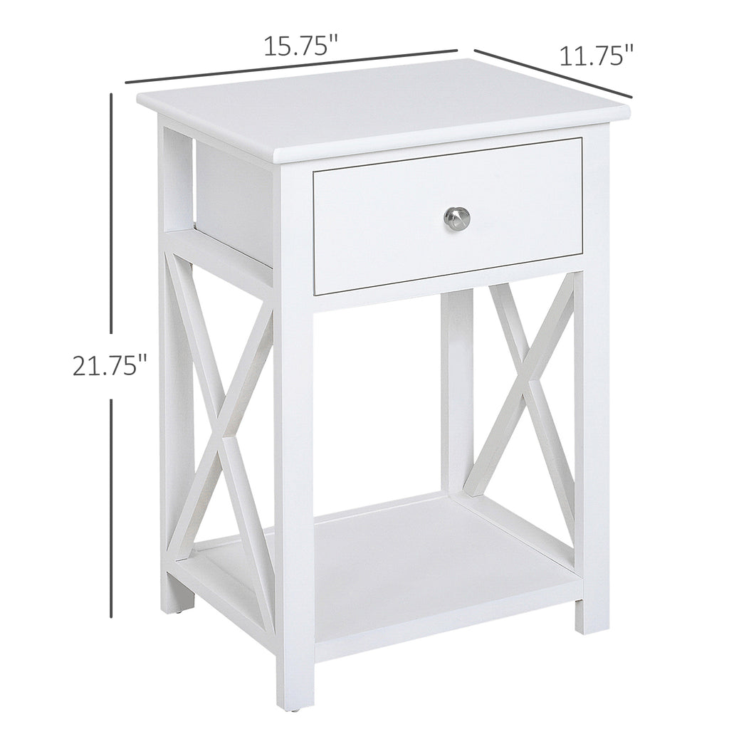Side Table, Accent End Table with Drawer, Painted Surface and Bottom Shelf, Sofa Table for Living Room, Bedroom, Modern Nightstand, Flat White