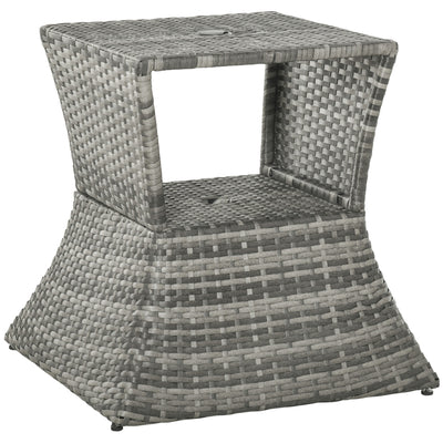 Patio Wicker Rattan Tea Bisto Side Table with an Umbrella Hole  Convenient Storage Shelf  & Stylish Design