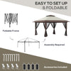 13' x 13' Pop Up Gazebo with Netting, Foldable Patio Canopy Tent with 2-Tier Roof, Adjustable Height Shelter, Wheel Carrying Bag, Water/Sand Bag Weights for Outdoor, Garden, Parties, Beige