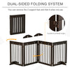 Freestanding Pet Gate, Wooden Dog Barrier, Folding Safety Fence with 4 Panel, Support Feet up to 80.25" Long 24" Tall for Doorway, Brown