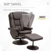 Leather Reclining Chair with Round Wrapped Base, Swivel Recliner Chair with Ottoman for Living Room and Office, Manual Recliner Chair, Brown