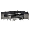4 Piece Modern Outdoor Rattan Wicker Furniture Set with Dining Table Bench & Sofa for Patio & Backyard Charcoal Grey