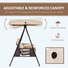 Outdoor Patio 3-Person Steel Canopy Cushioned Seat Bench Swing with Included Side Trays & Padded Comfort, Beige