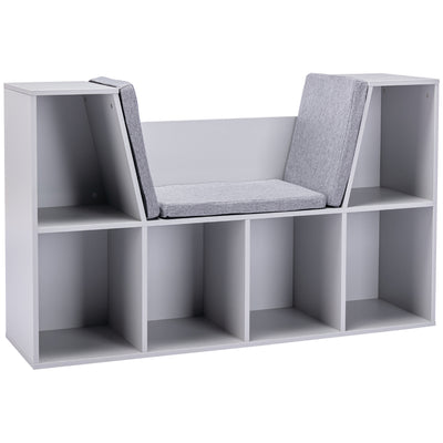 6-Cubby Kids Bookcase, Reading Nook Organizer with Seat Cushion, Toddler Storage Cabinet Shelf for Playroom Bedroom Grey, 40.5
