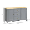 Buffet Cabinet with 3 Storage Drawers and Adjustable Shelves, 2 Door Sideboard with Rubber Wood Top, Coffee Bar for Living Room, Entryway, Grey