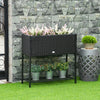 Elevated Metal Raised Garden Bed with Rattan Wicker Look, Underneath Tool Storage Rack, Sophisticated Modern Design Black
