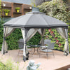 10' x 12' Outdoor Gazebo, Patio Gazebo Canopy Shelter w/ Double Vented Roof, Zippered Mesh Sidewalls, Solid Steel Frame, Grey