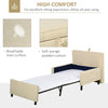 2-in-1 Ottoman Bed, Convertible Sofa Bed with Little Pocket, Ottoman Sleeper with Padded Cushion and Linen Surface, Single Bed, Beige
