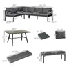 4 Piece Patio Furniture Set Aluminium Outdoor Dining Sofa Set Sectional Conversation Set w/ Bench, Dining Table & Cushions, Grey