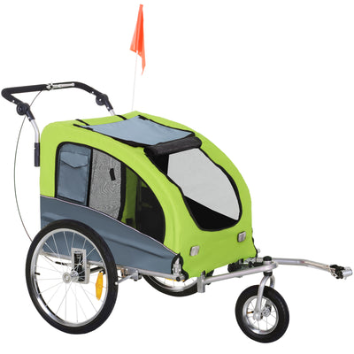 Dog Bike Trailer 2-In-1 Pet Stroller with Canopy and Storage Pockets, Green