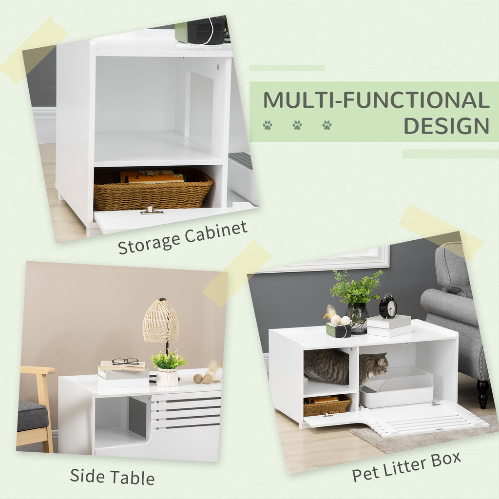 Cat Hidden Litter Box Enclosure Side Table, Cat Washroom Storage with Spacious Space, Large Front Door with Hinges, Elevated Bottom, White