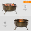 2-in-1 Outdoor Fire Pit with BBQ Grill, 37 Inch Patio Heater Log Wood Charcoal Burner, Firepit Bowl with Spark Screen Cover, Poker