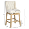Bar Height Bar Stools Set of 2, 180 Degree Swivel Kitchen Island Stool, 28" Seat Height with Solid Wood Footrests, Button Tufted Design, Beige