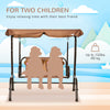 Kids Patio Swing Chair, Children Outdoor 2-Seat Porch Bench Toddler Glider with Canopy, Seat Belt, Monkey Pattern for 3-6 Years Old, Coffee