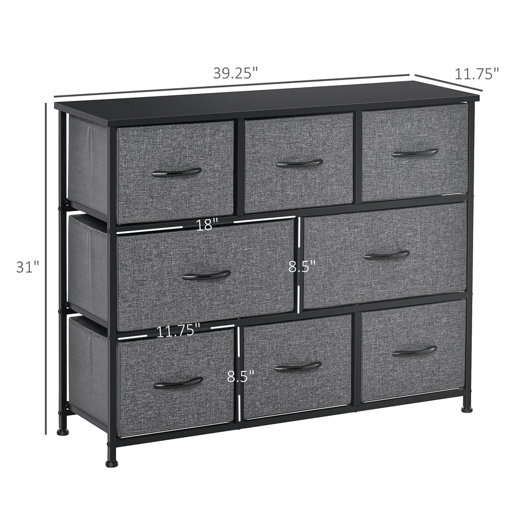 8-Drawer Dresser, 3-Tier Fabric Chest of Drawers, Storage Tower Organizer Unit with Steel Frame Wooden Top for Bedroom, Hallway, Dark Grey