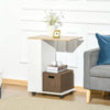 C-Shaped Sofa Side Table Mobile End Table with Storage and Wheels for Living Room, Bedroom, Office, White