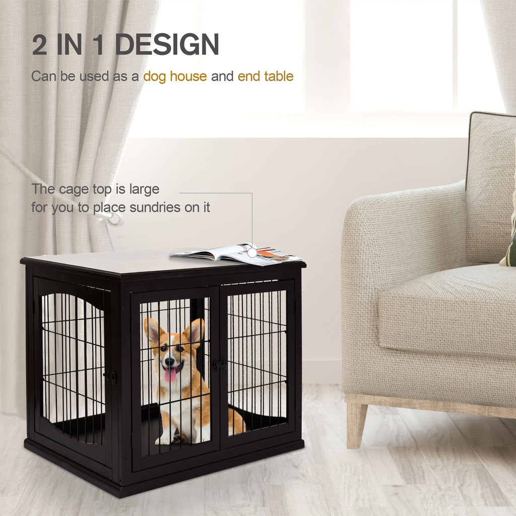 26'' Decorative Dog Cage Wooden Pet Crate Kennel with Double Door Entrance & a Simple Modern Design