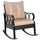 Outdoor Wicker Rocking Chair with Padded Cushions, Aluminum Furniture Rattan Porch Rocker Chair w/ Armrest for Garden, Patio, Khaki