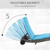 Patio Wicker Cushioned Chaise Lounge Chair, Outdoor PE Rattan Sun lounger w/ 5-Level Adjustable Backrest & Wheels for, Sky Blue