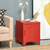 Industrial End Table, Living Room Side Table with Locker-Style Door and Adjustable Shelf, Red