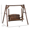 6.5' Outdoor Rustic Loveseat Solid Wood Natural Log Garden Swing Carbonized