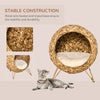 20.5" Weaved Cat Bed, Elevated Hand Made Cat House Condo with Cushion, Brown