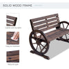 Wooden Wagon Wheel Bench Rustic Outdoor Patio Furniture, 2-Person Seat Bench with Backrest Carbonized