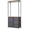 Industrial Storage Cabinet Coat Rack Bedroom Hall Tree Organiser with Long Coat Hanger  5 Drawers & Storage Shelf