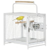 19" Travel Bird Cage Parrot Carrier with Handle Wooden Perch for Cockatiels, Conures, White
