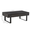 Mid-century Modern Coffee Table with Storage Drawer, Metal Sled Designed Legs and Wood Grain Surface for Living Room, Dark Grey