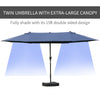Patio Umbrella 15' Steel Rectangular Outdoor Double Sided Market with base, UV Sun Protection & Easy Crank for Deck Pool Patio, Dark Blue